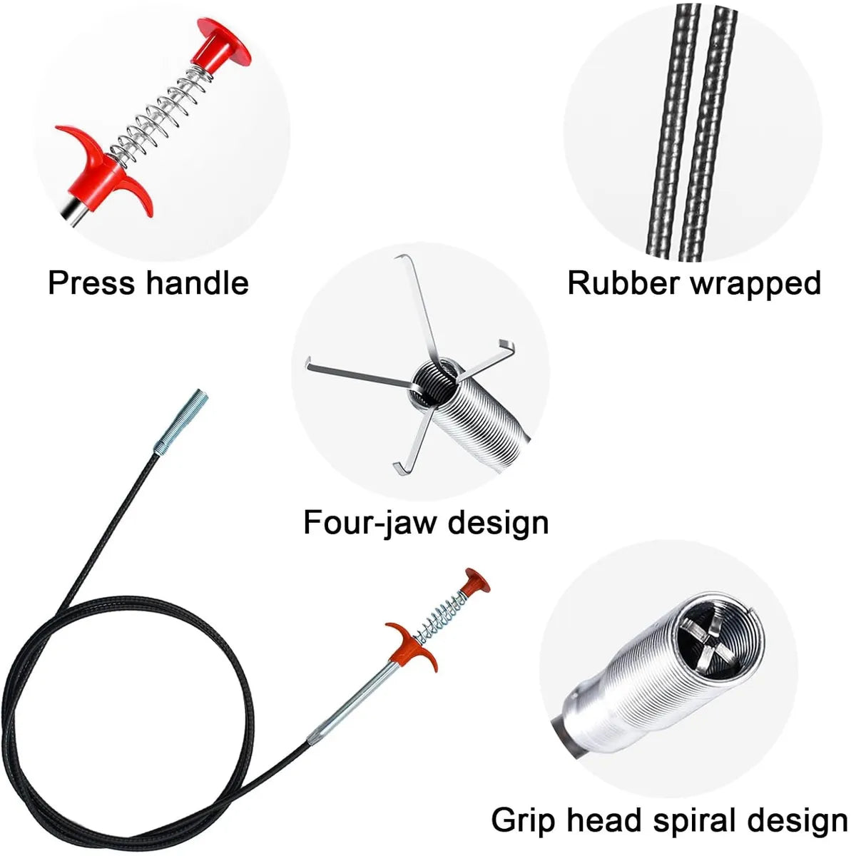 🚿 Gancho desatascador de tuberías Flexible con Garra Metálica