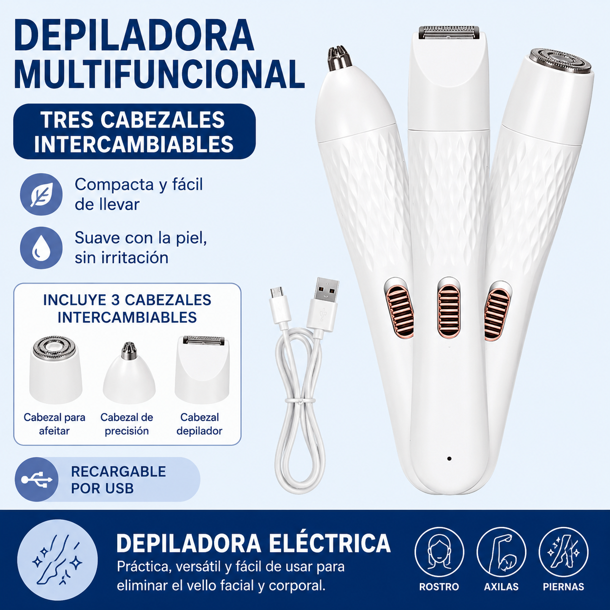 Afeitadora Eléctrica Multifuncional 3 en 1