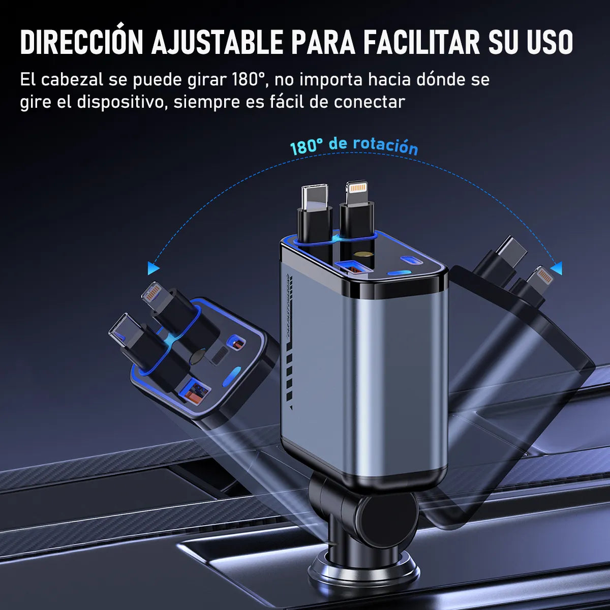 🚗⚡ Cargador de Auto Retráctil 45W – Carga Rápida 2 en 1 (iOS + Android) 🔥
