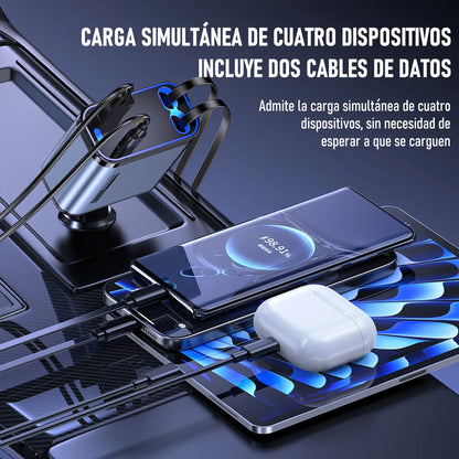 🚗⚡ Cargador de Auto Retráctil 45W – Carga Rápida 2 en 1 (iOS + Android) 🔥