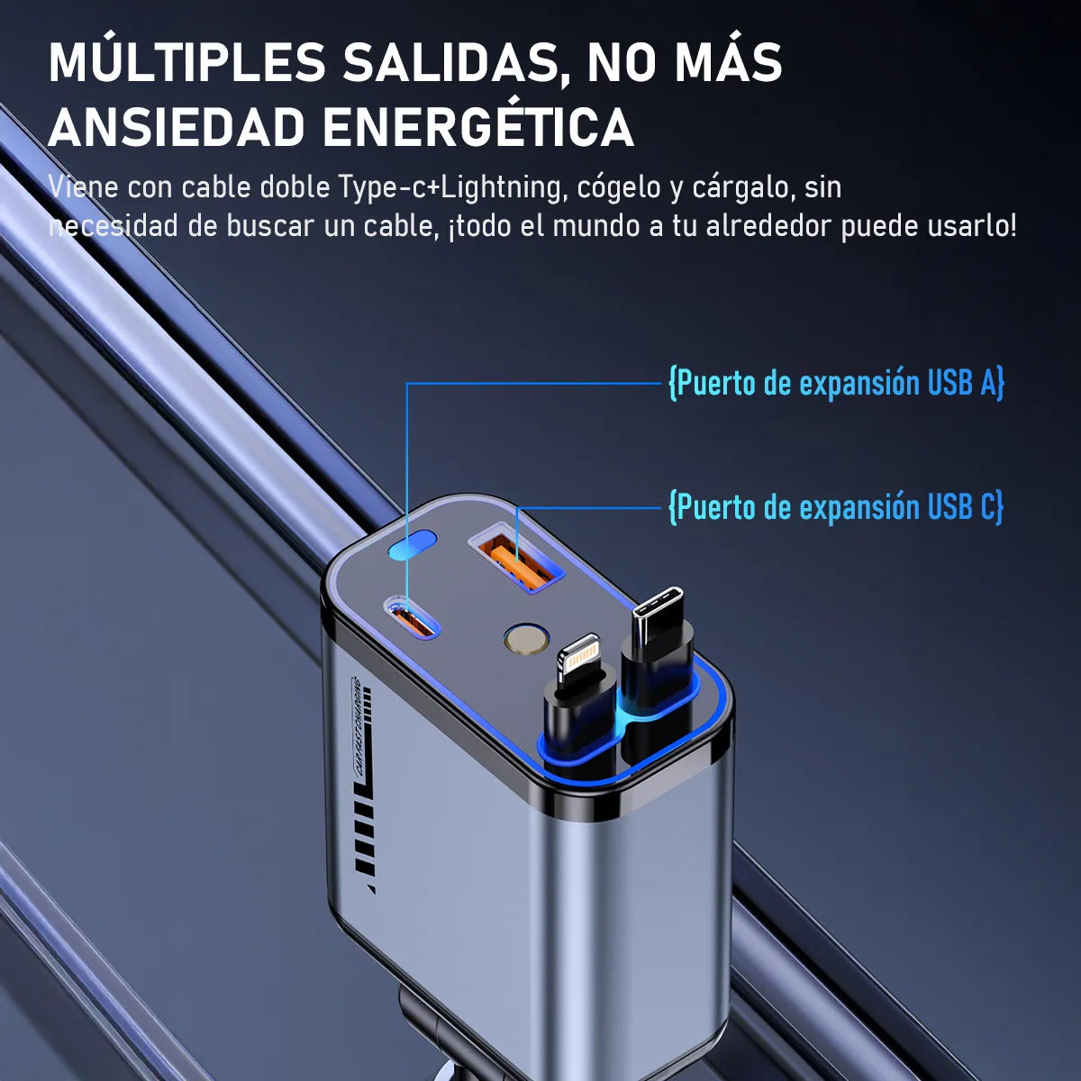 🚗⚡ Cargador de Auto Retráctil 45W – Carga Rápida 2 en 1 (iOS + Android) 🔥